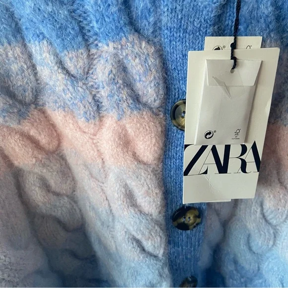 Zara Ombre Cable Knit Button Front Cardigan in Blue Pink - Picture 7 of 11